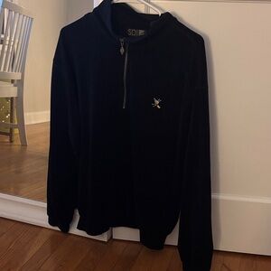 Men's Black Quarter-Zip Sweater with Subtle Bee Emblem